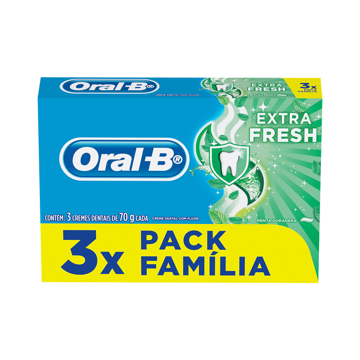 Creme Dental Oral-B Extra Fresh Menta - 3 Unidades com 70g cada.