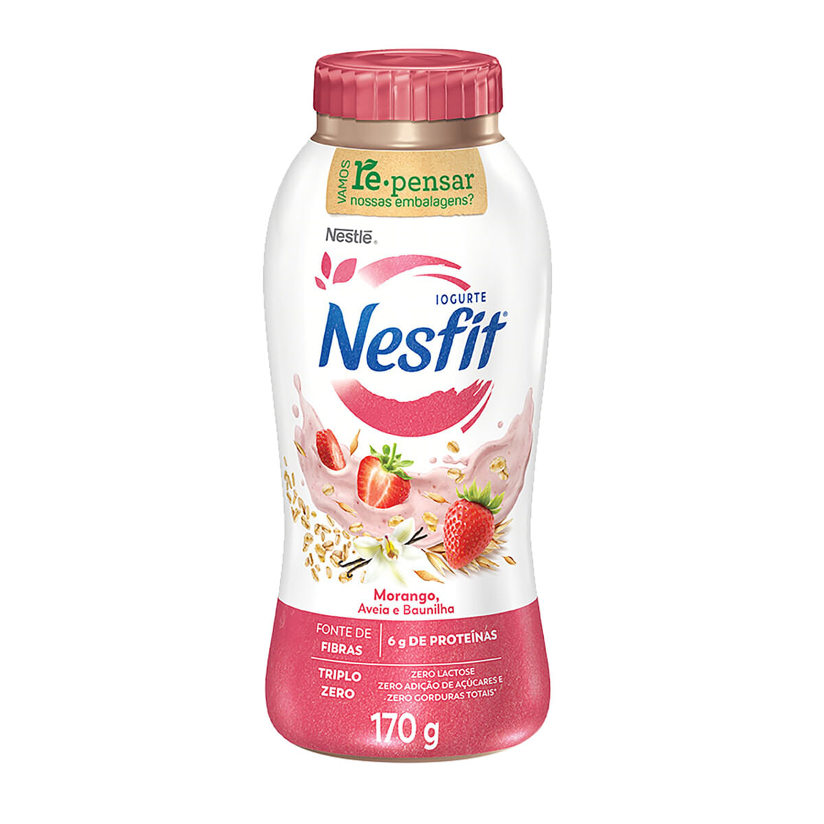 Iogurte Desnatado sem Lactose Nesfit Morango, Aveia e Baunilha 170g