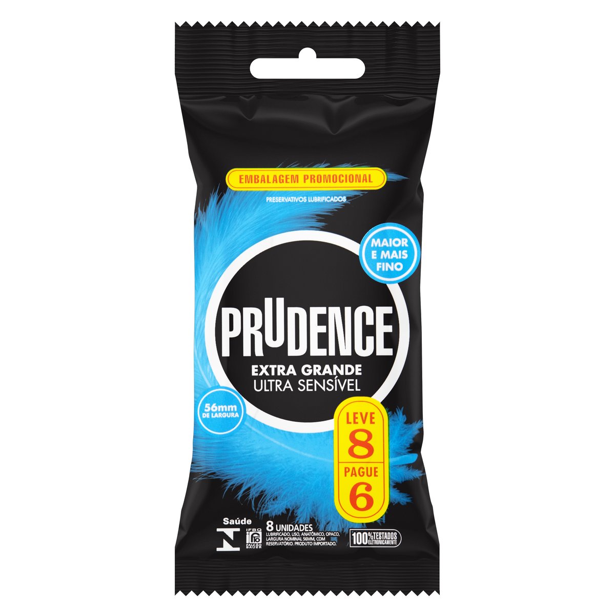 Preservativo Masculino Lubrificado Ultra Sensível Extra Grande Prudence Pacote 8 Unidades