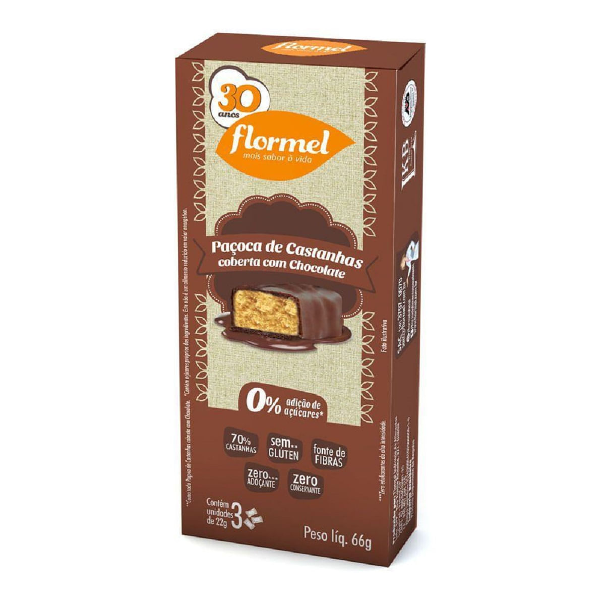 Paçoca Zero Flormel Castanha Cobertura de Chocolate 66 g