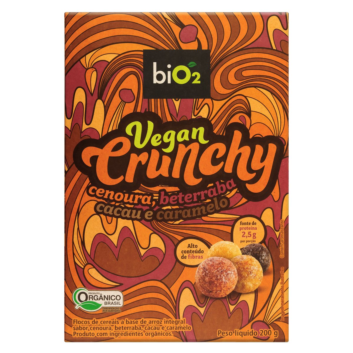 Cereal Matinal Orgânico Cenoura, Beterraba, Cacau e Caramelo biO2 Vegan Crunchy Caixa 200 g