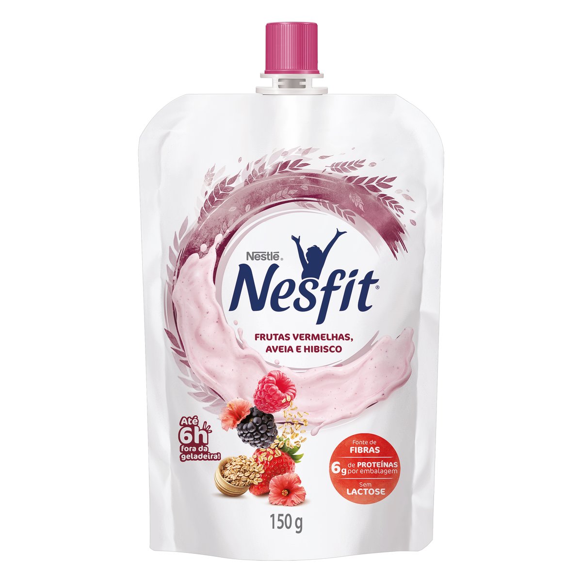 Iogurte Desnatado sem Lactose Nestlé Frutas Vermelhas Aveia e Hibisco Nesfit Squeeze 150 g