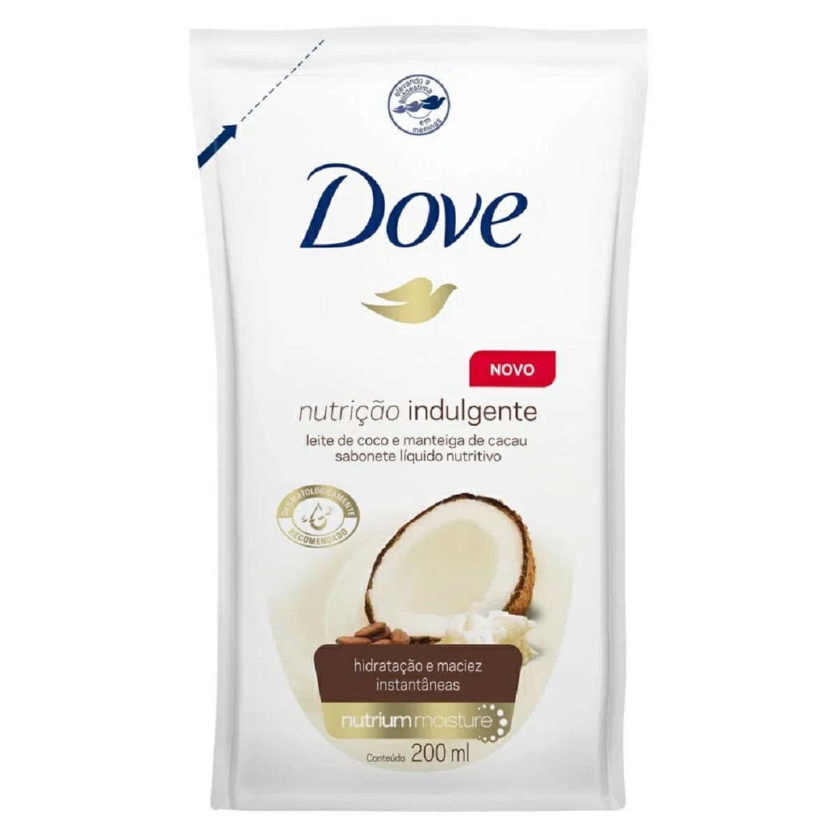 Sabonete Líquido Nutrição Indulgente Leite de Coco e Manteiga de Cacau Dove Sachê Refil 200 ml