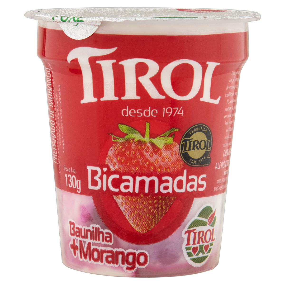 Iogurte Integral Bicamadas Baunilha e Morango Tirol Copo 130 g