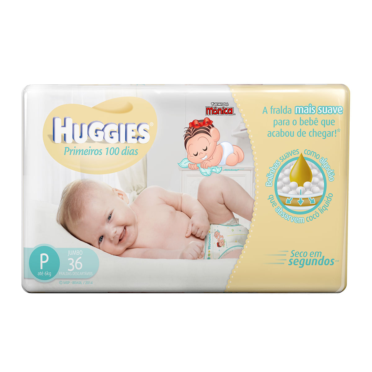 Fralda Huggies P Turma da Mônica Primeiros 100 Dias Jumbo - 36 Unidades