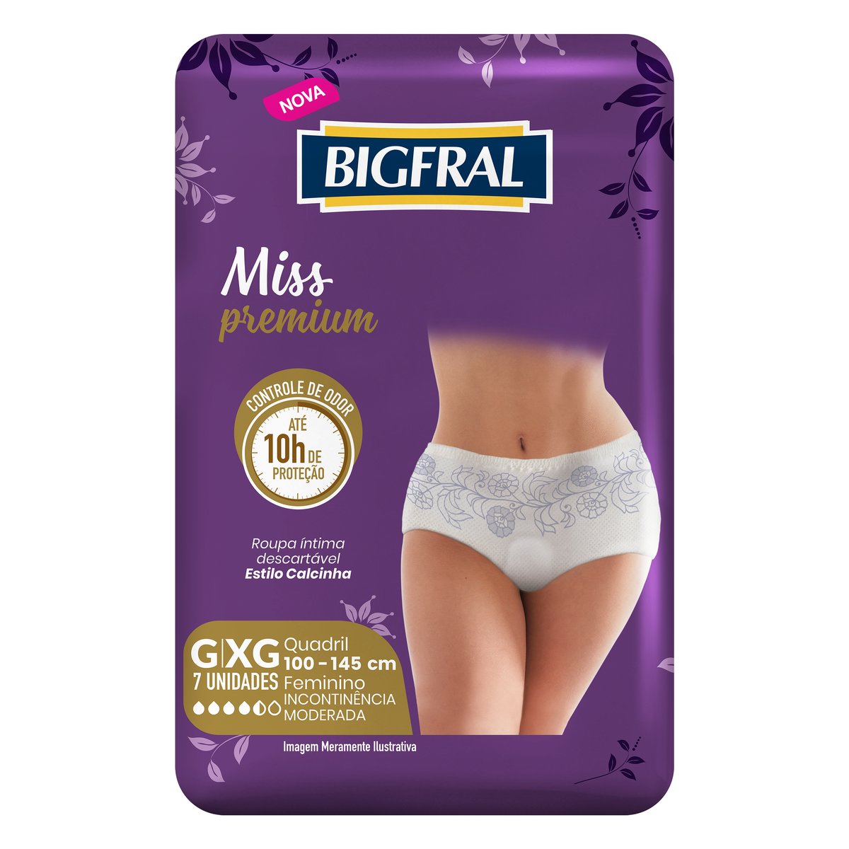 Roupa Íntima Descartável Feminina Bigfral Miss Premium G/XG Pacote 7 Unidades