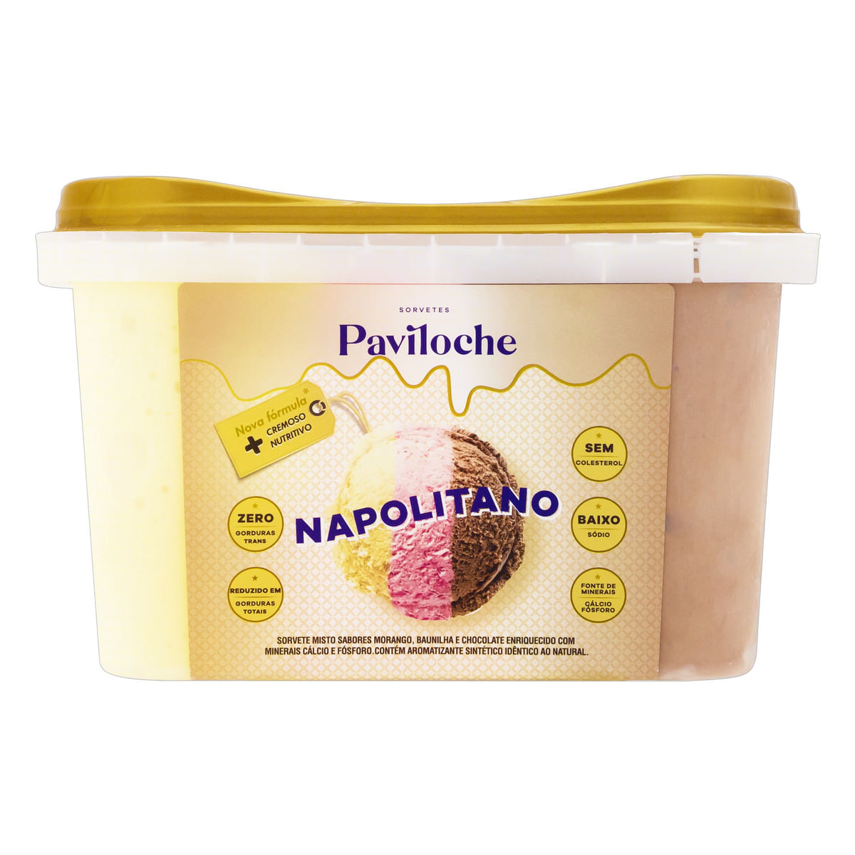 Sorvete Napolitano Paviloche Clássicos Pote 1,5 L