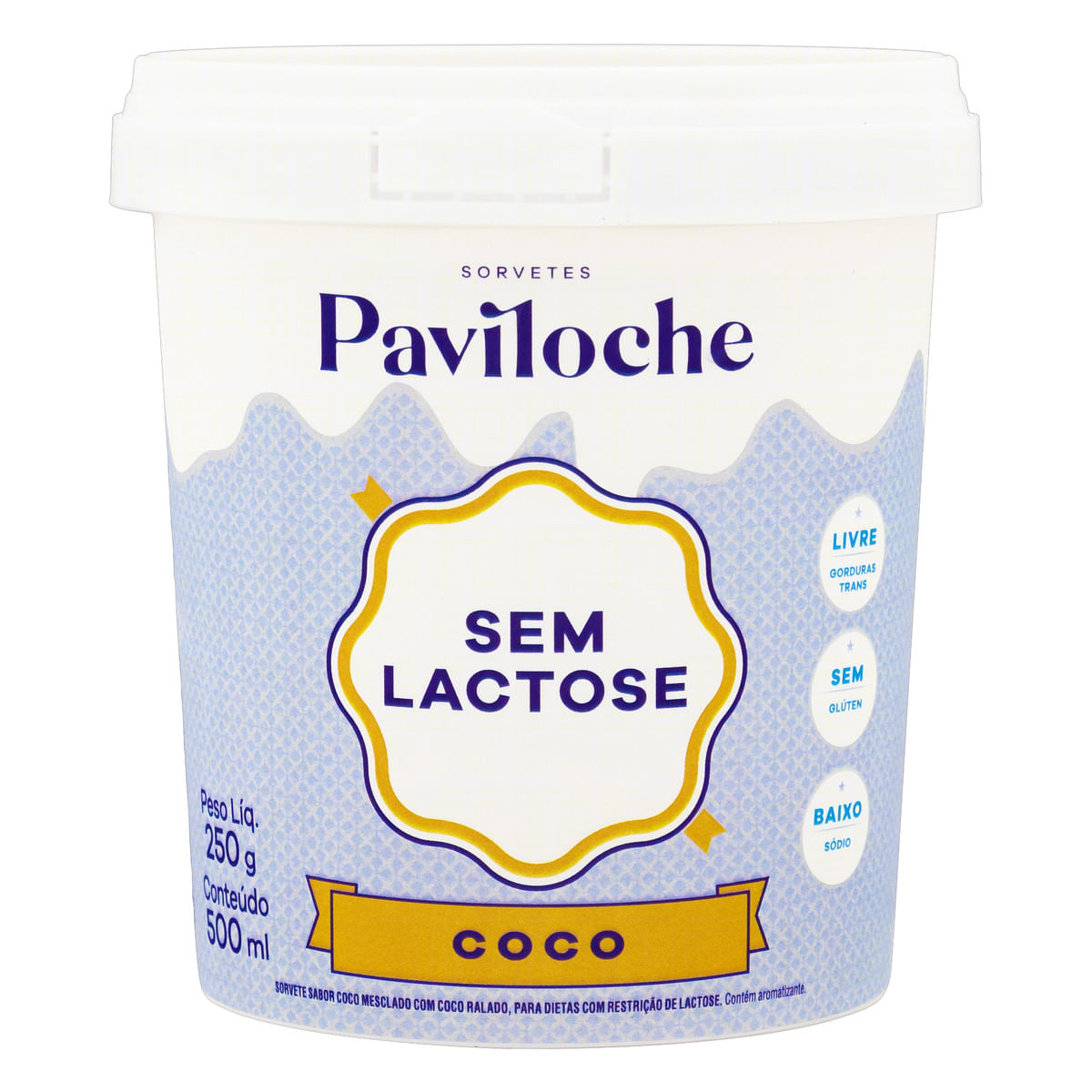 Sorvete Coco Zero Lactose Paviloche Pote 500 ml