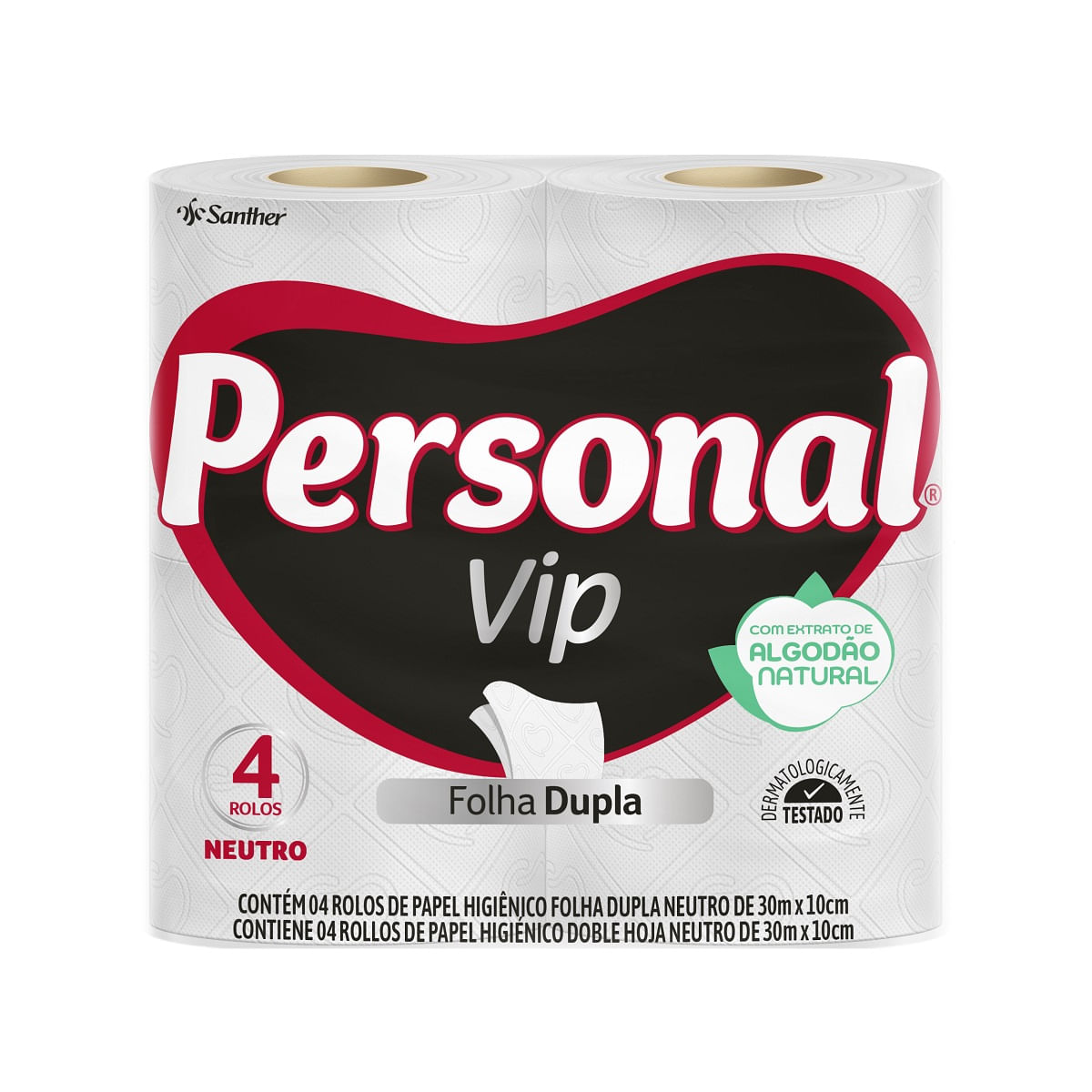 Papel Higiênico Folha Dupla 30 Metros Personal Vip 4 Unidades