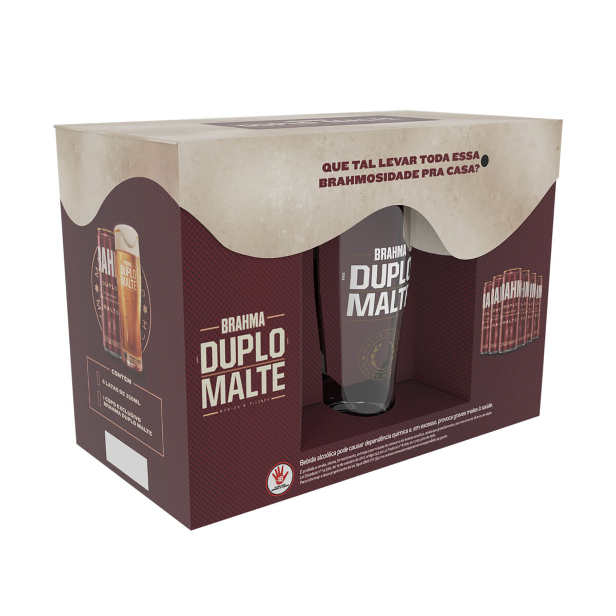 Kit Cerveja Brahma Duplo Malte 350 ml com 6 Unidades + Copo