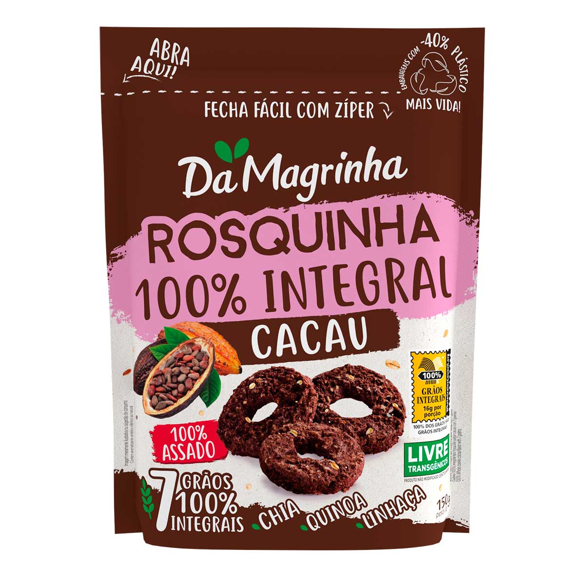 Biscoito Rosquinha Integral Da Magrinha Cacau 150 g