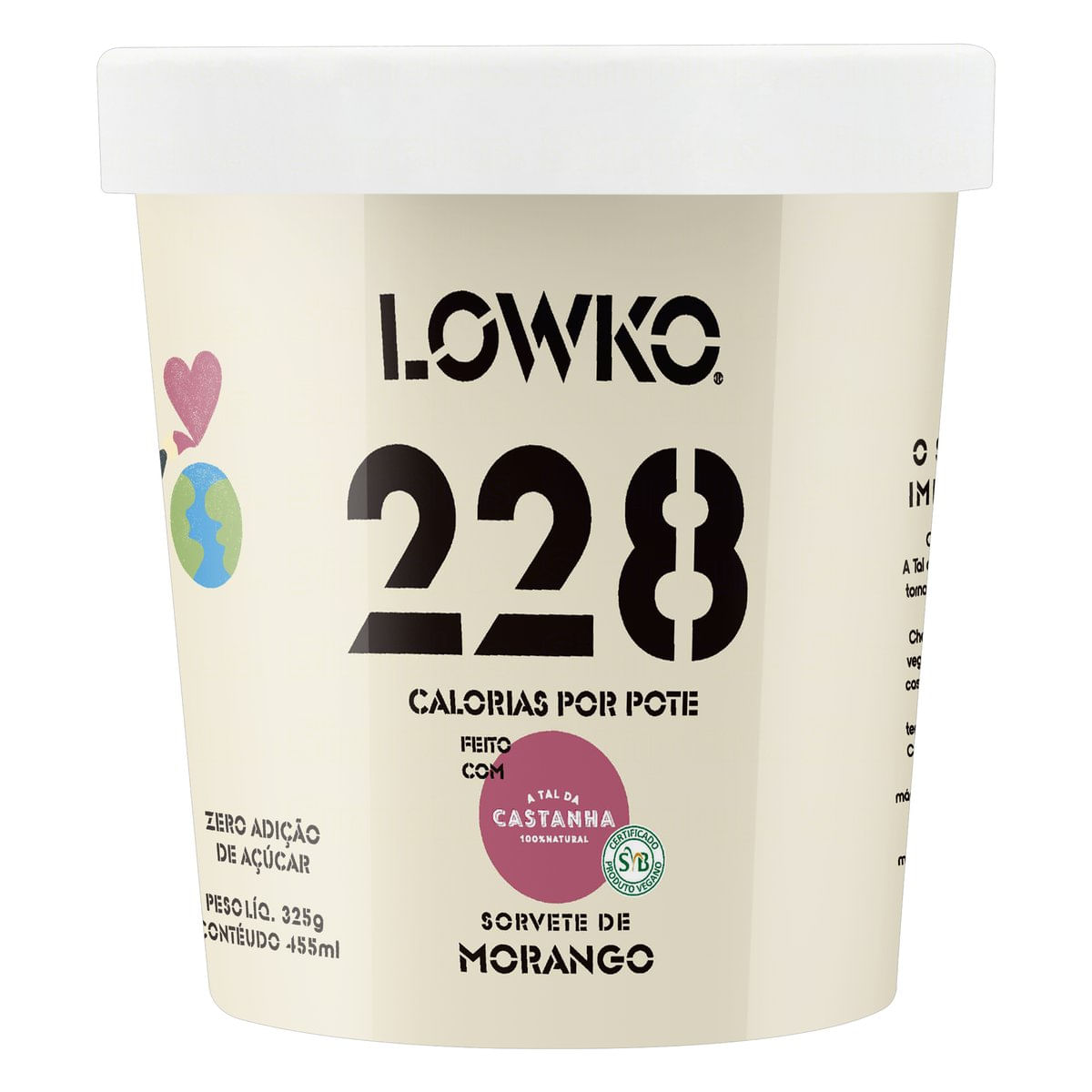 Sorvete Morango Lowko Pote 455ml