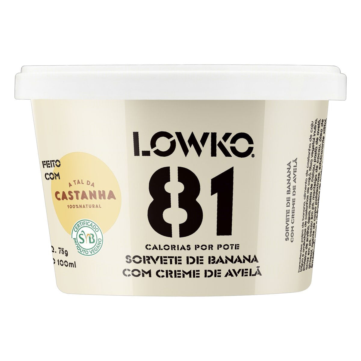 Sorvete Banana com Creme de Avelã Lowko Pote 100 ml