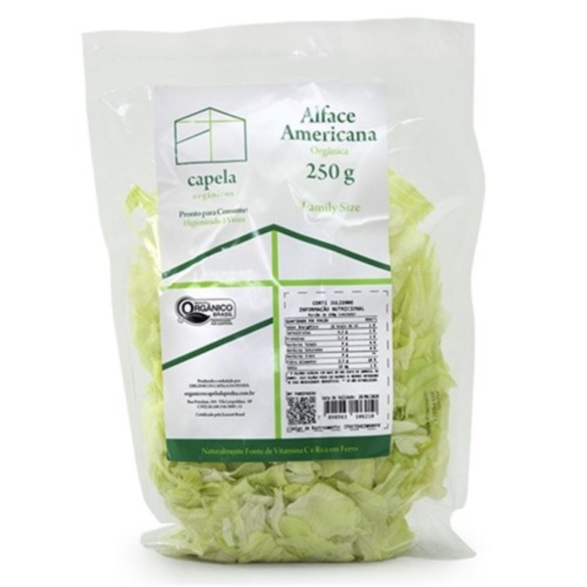 Alface Americana Julienne Higienizada Orgânica Capela 250 g