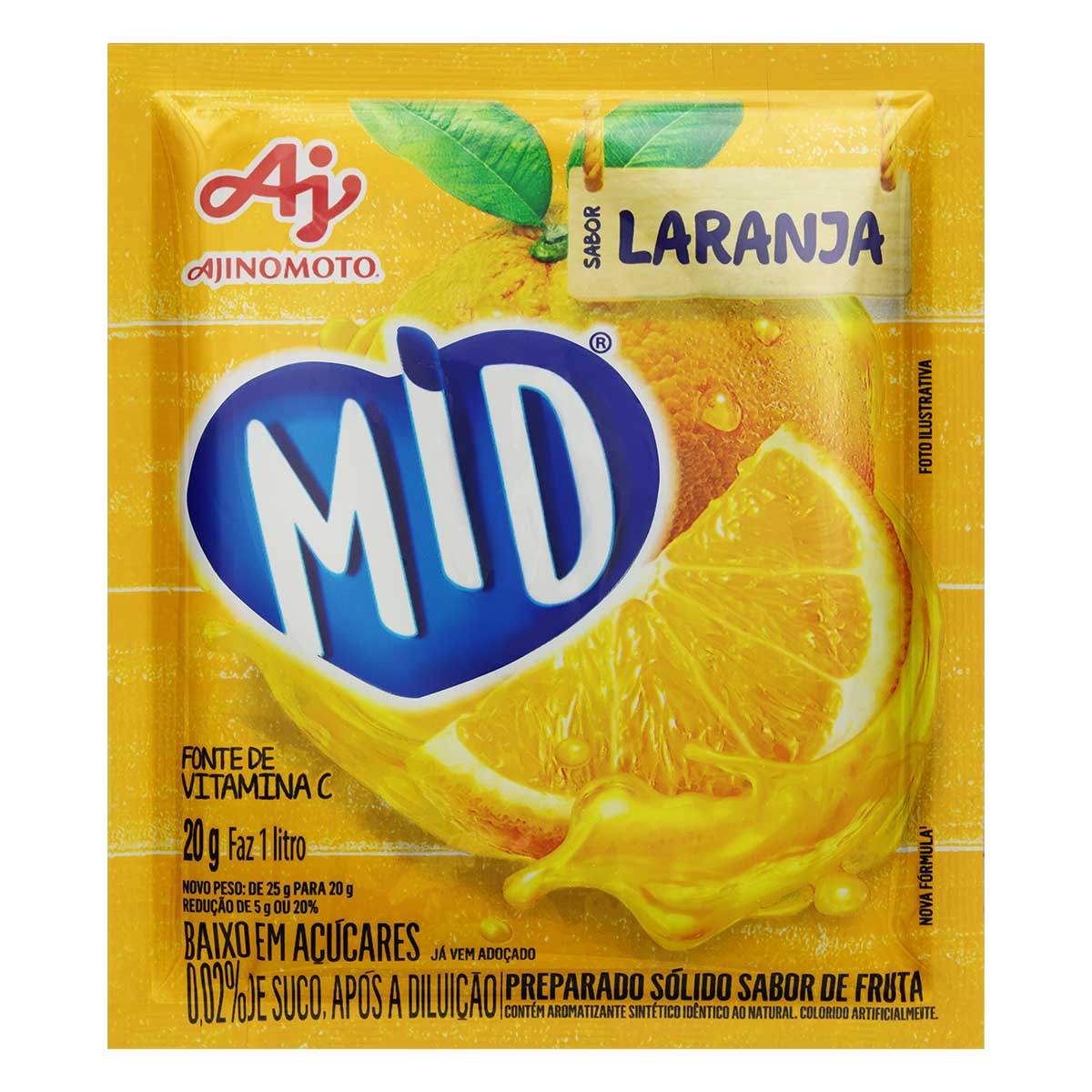 Refresco em Pó Laranja Mid Pacote 20 g