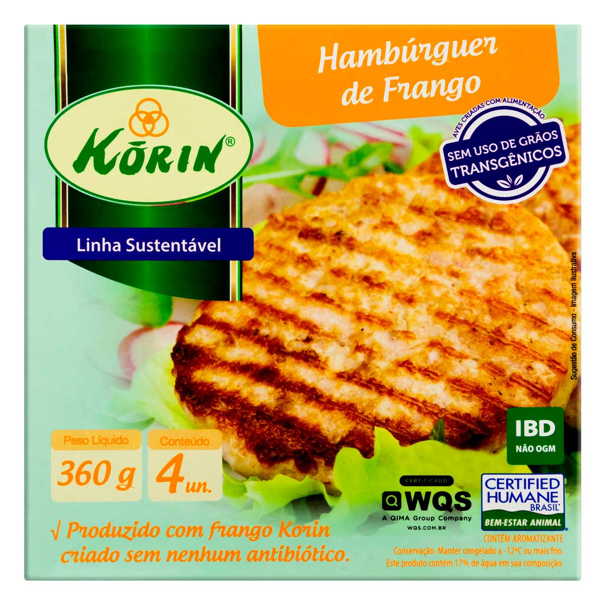 Hambúrguer de Frango Korin Sustentável Caixa 360 g 4 Unidades