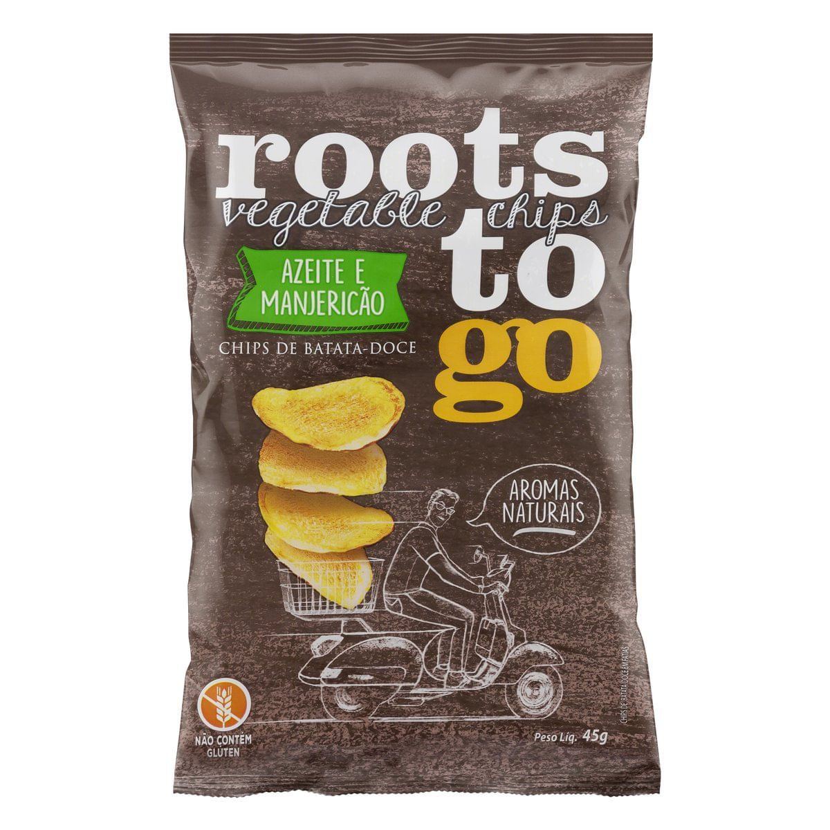 Chips Roots To Go de Batata-Doce Azeite e Manjericão Pacote 45 g