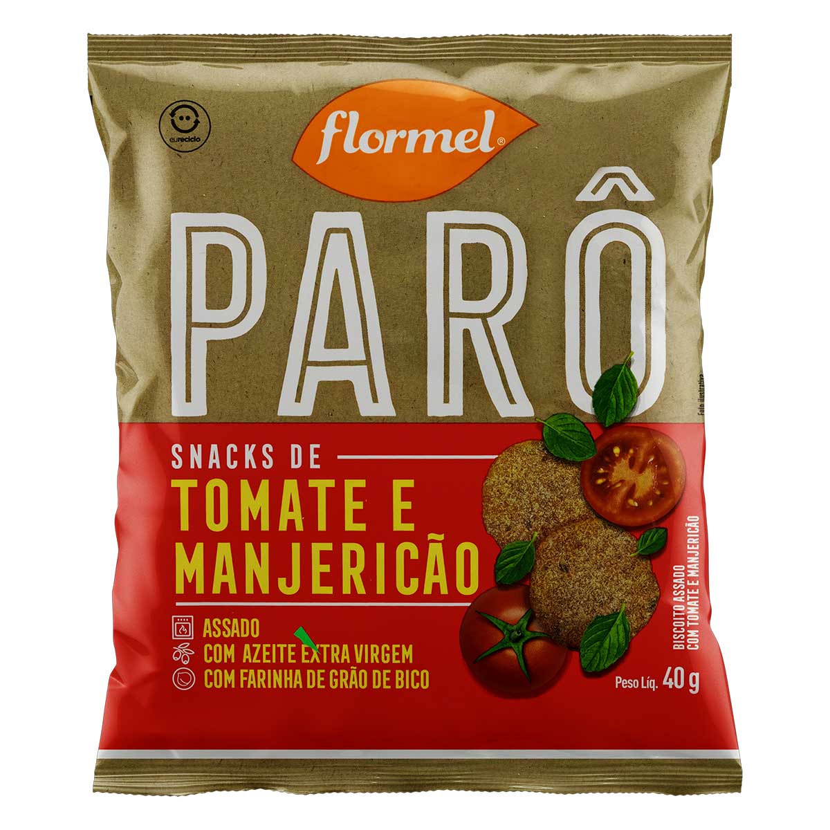 Snack Tomate e Manjericão Flormel Parô Pacote 40 g