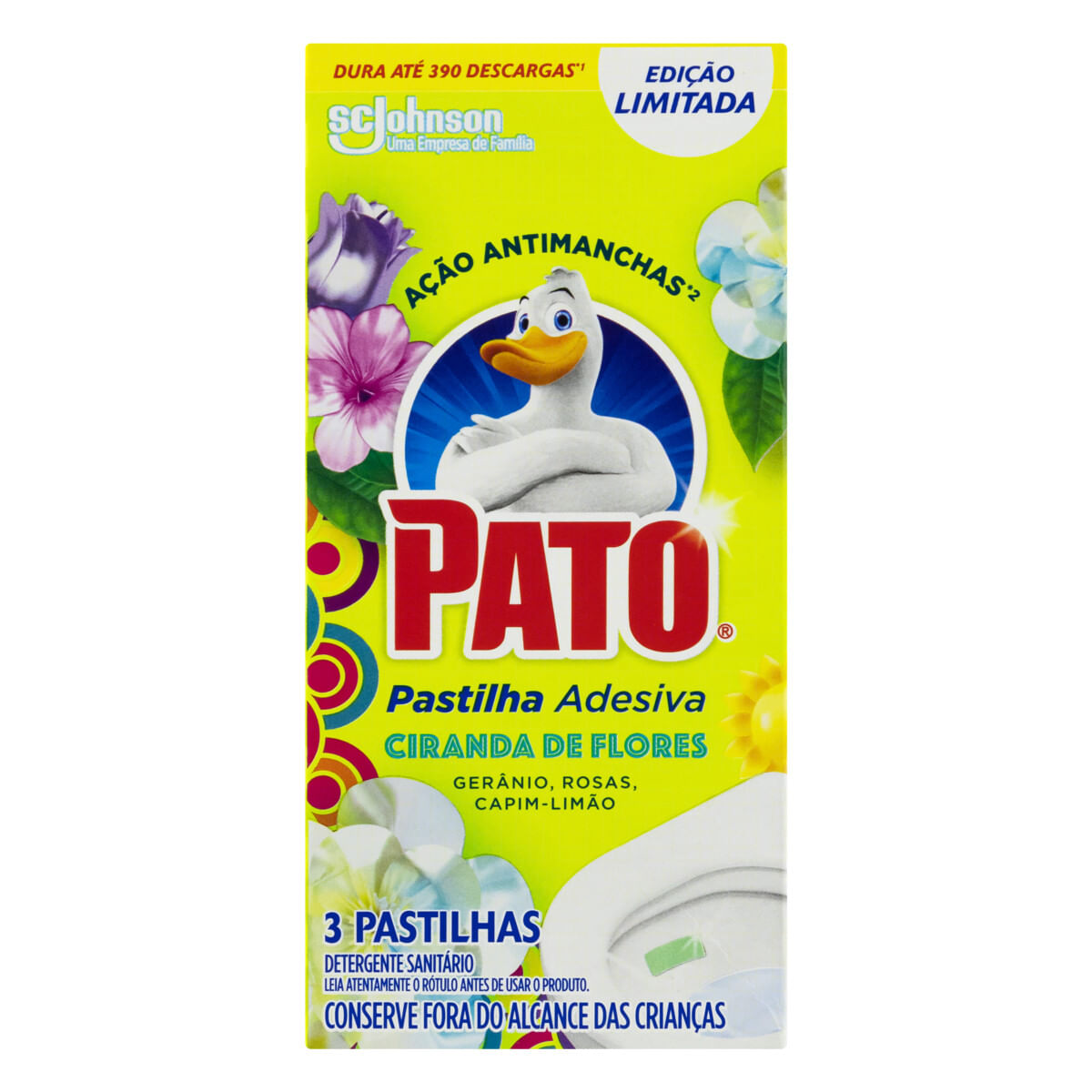 Detergente Sanitário Pastilha Adesiva Ciranda de Flores Pato 3 Unidades