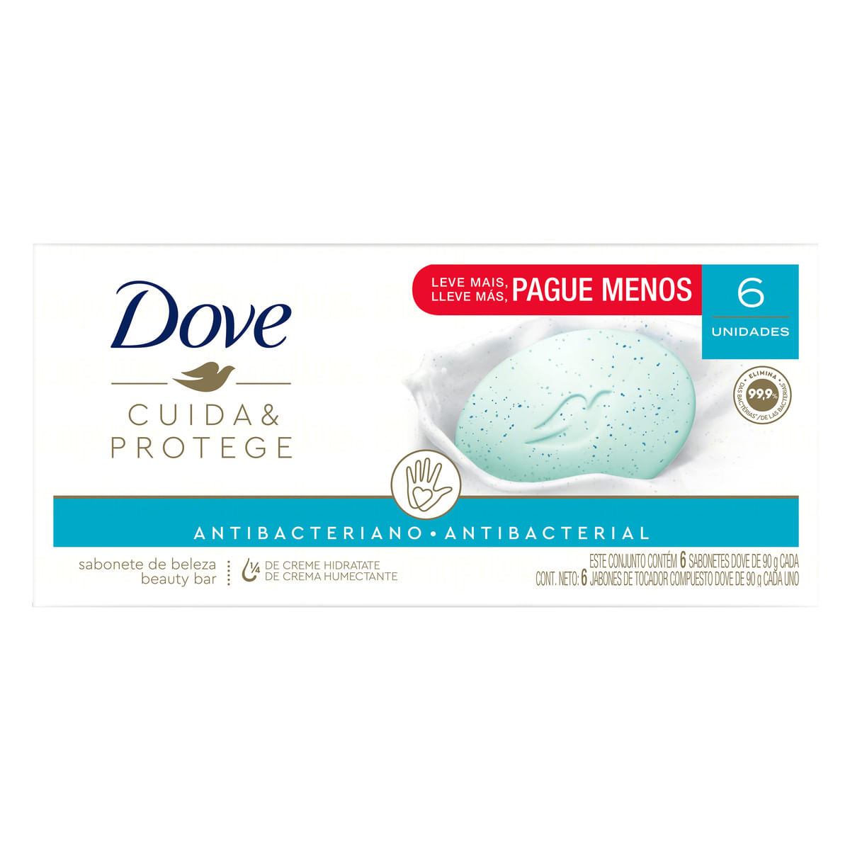 Pack Sabonete Barra Antibacteriano Dove Cuida &amp; Protege Envoltório 6 Unidades 90g Cada Leve Mais Pague Menos