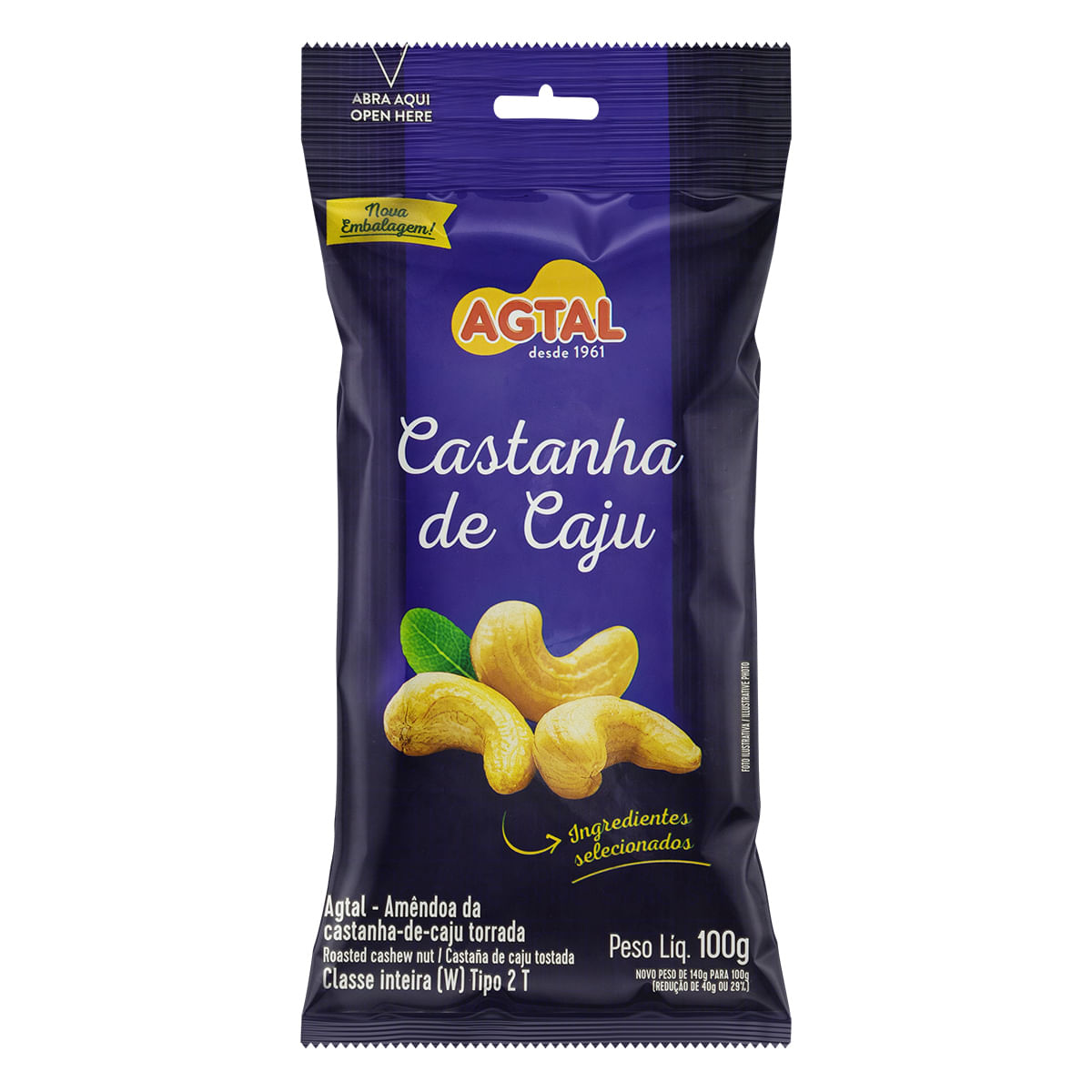 Amêndoas de Castanha-de-Caju Torrada Tipo 2 Agtal Pacote 100 g