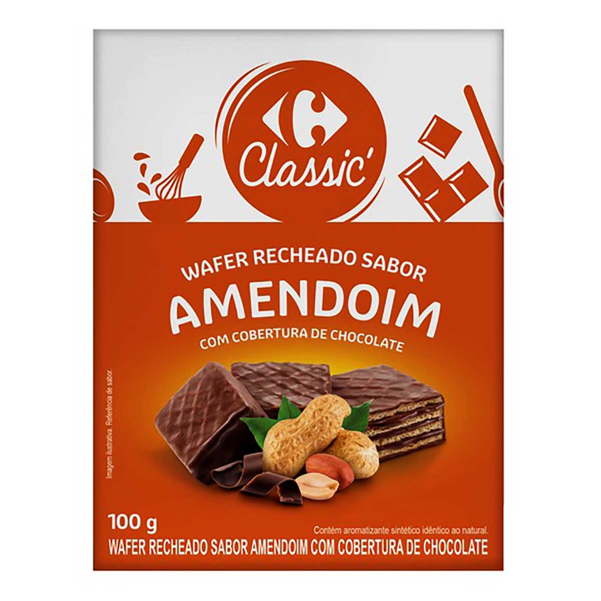 Mini Wafer de Amendoim com Chocolate Carrefour Classic 100 g