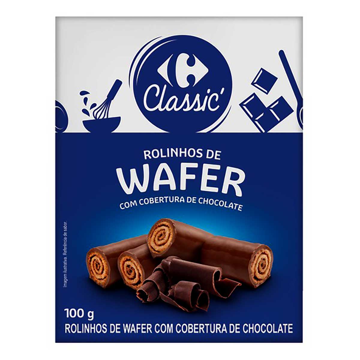 Mini Rolinho Wafer de Chocolate Carrefour Classic 100 g