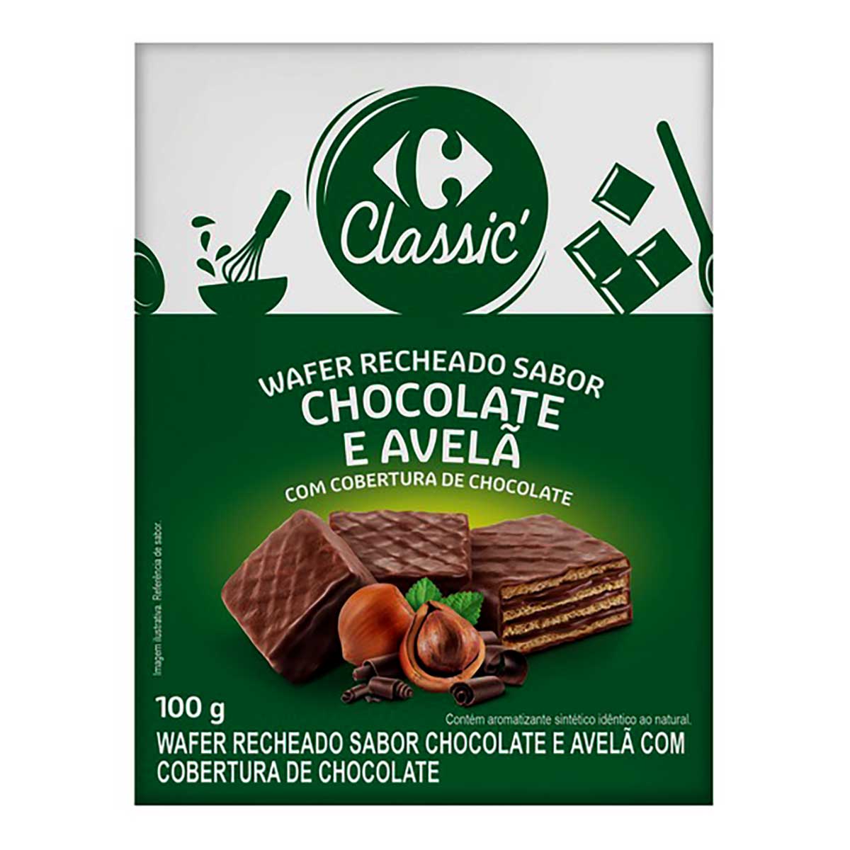 Mini Wafer de Chocolate com Avelã com Cobertura de Chocolate Carrefour Classic 100 g