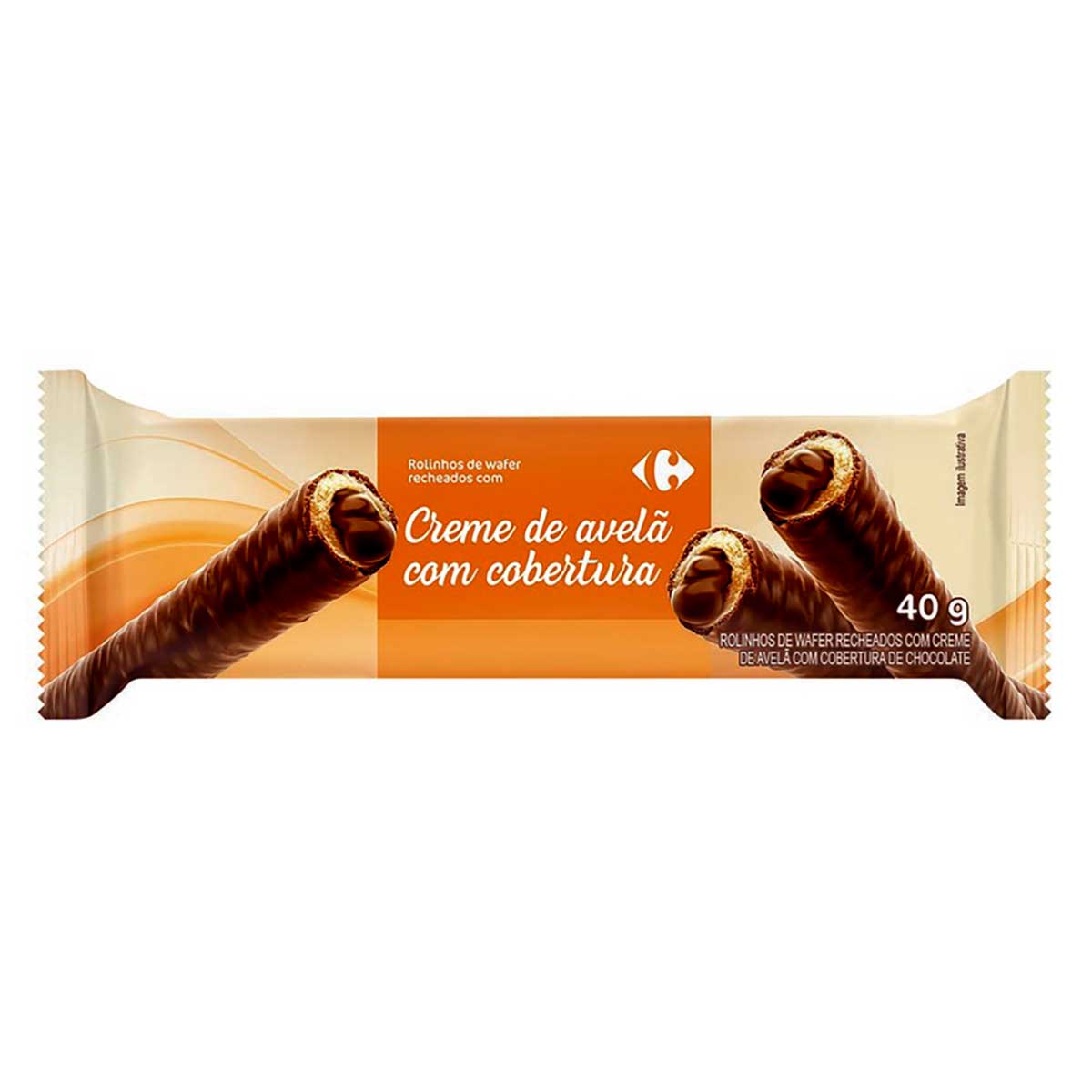 Rolinho Wafer de Creme de Avelã com Cobertura de Chocolate Carrefour 40 g