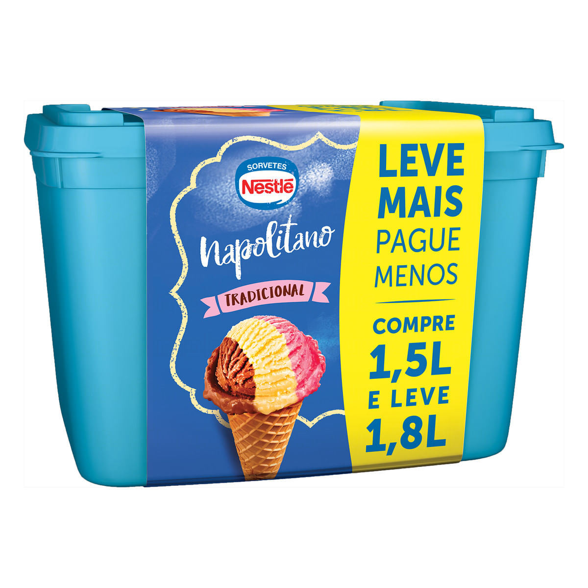 Sorvete Napolitano Tradicional Nestlé Compre 1,5 L Leve 1,8 L