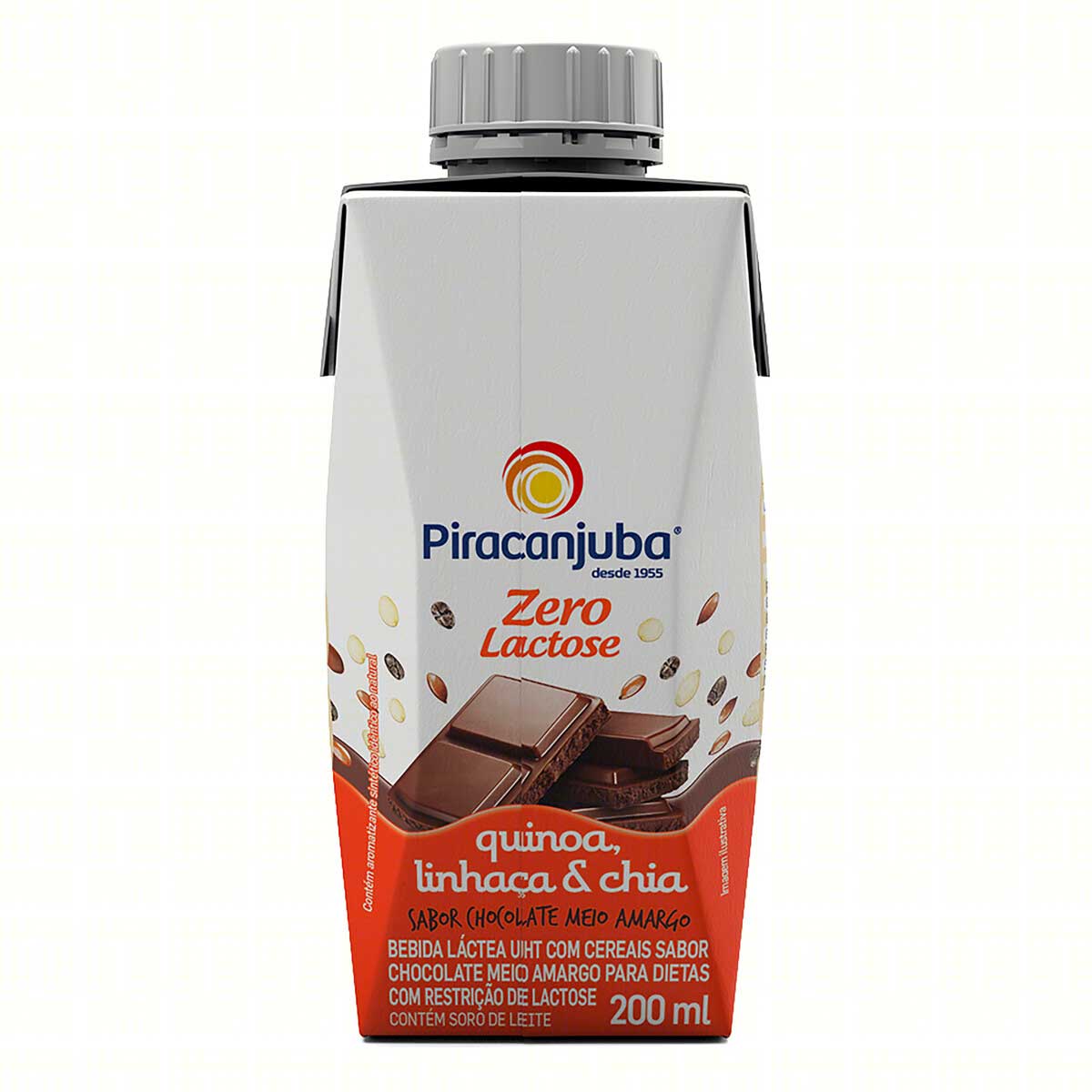 Bebida Láctea UHT Chocolate Meio Amargo com Quinoa, Linhaça e Chia Zero Lactose Piracanjuba Caixa 200ml