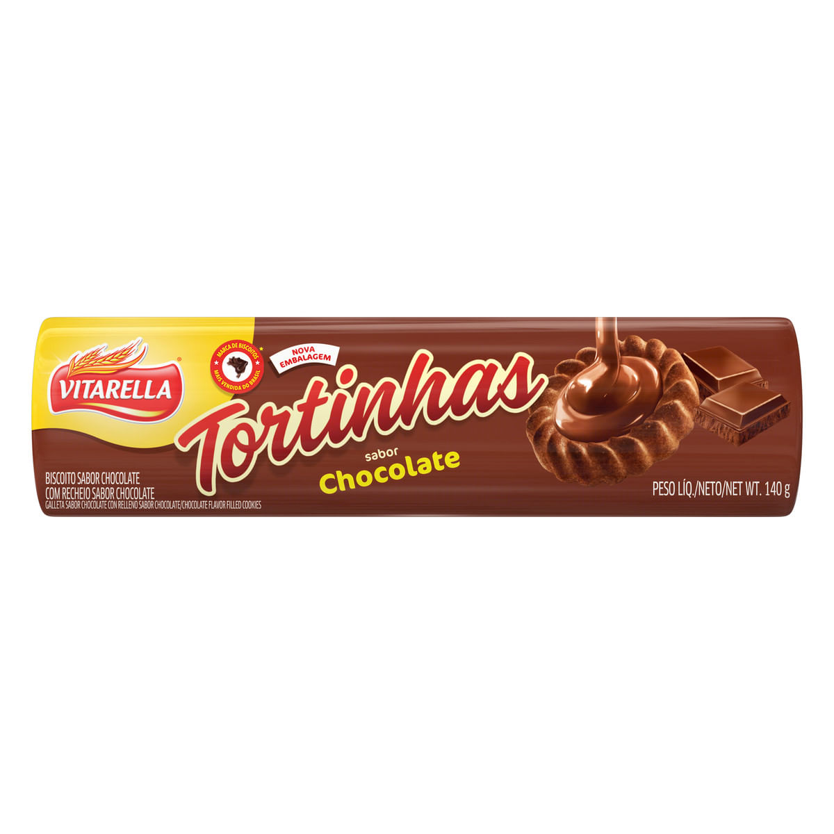 Biscoito Chocolate Recheio Chocolate Vitarella Tortinhas 140 g