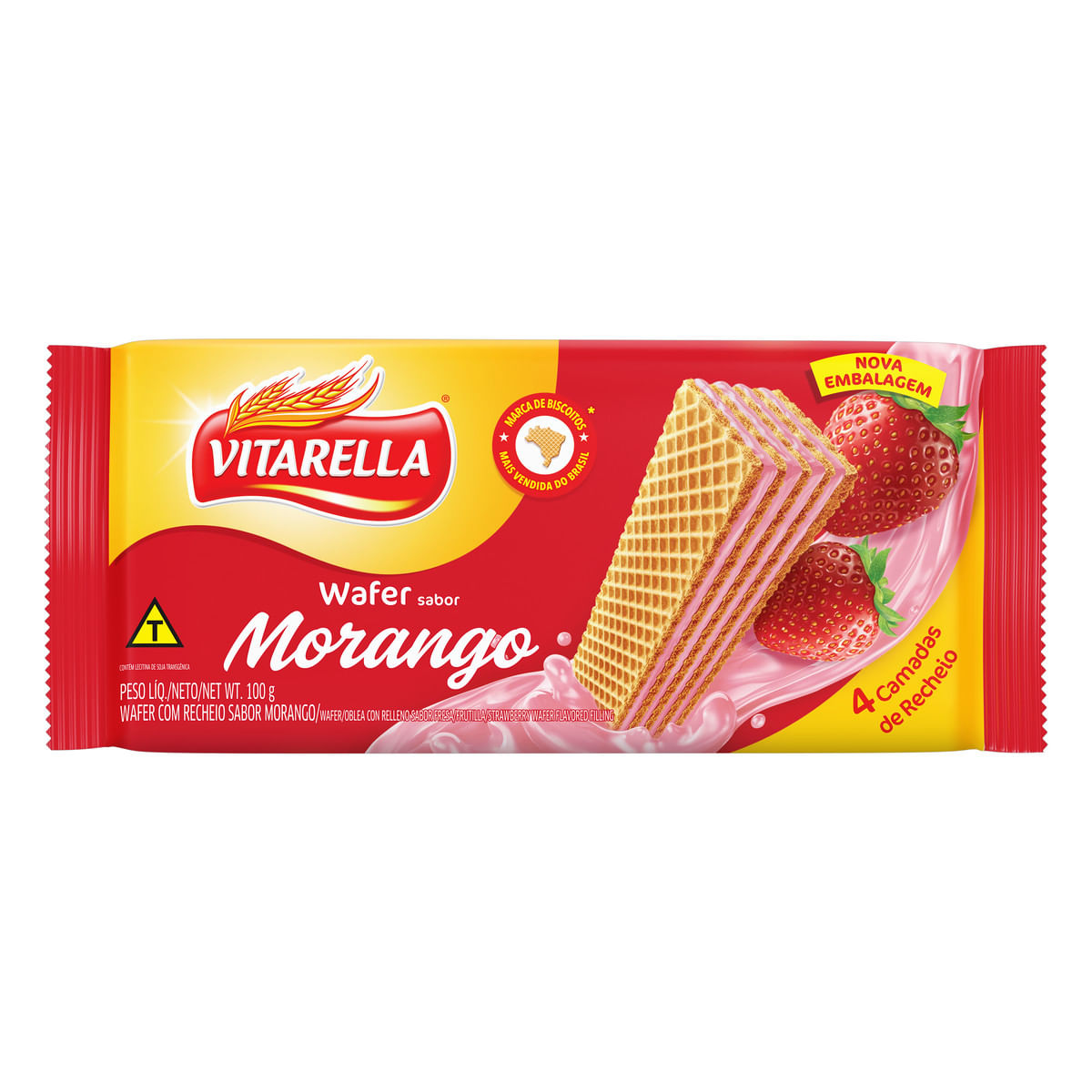 Wafer Recheio Morango Vitarella 100 g