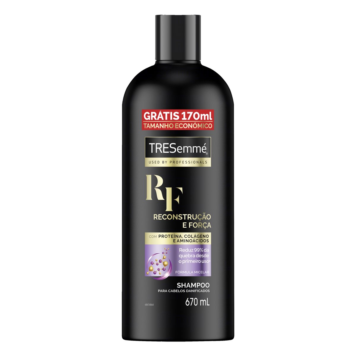 Shampoo Tresemmé Reconstrução e Força com Proteína, Colágeno e Aminoácidos 670 ml Grátis 170 ml Tamanho Econômico