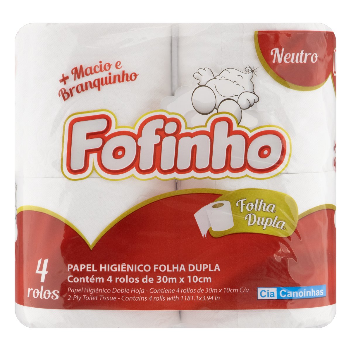 Papel Higiênico Folha Dupla Neutro Fofinho 30 m Pacote 4 Unidades