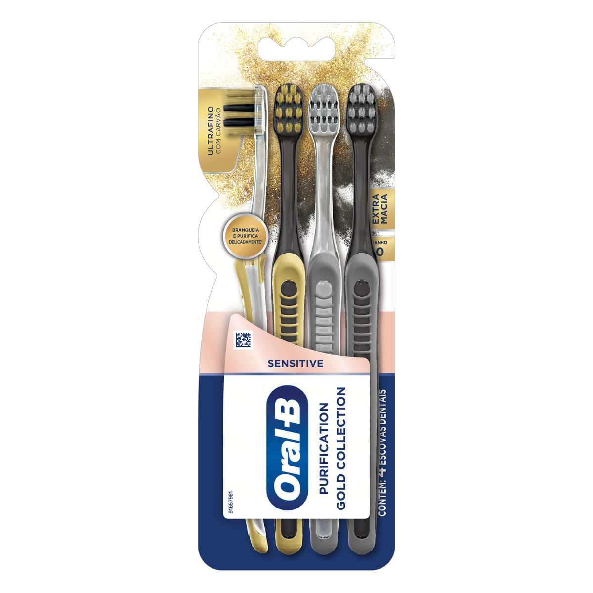 Escova Dental Extramacia Sensitive Purification Gold Collection Oral-B 4 Unidades