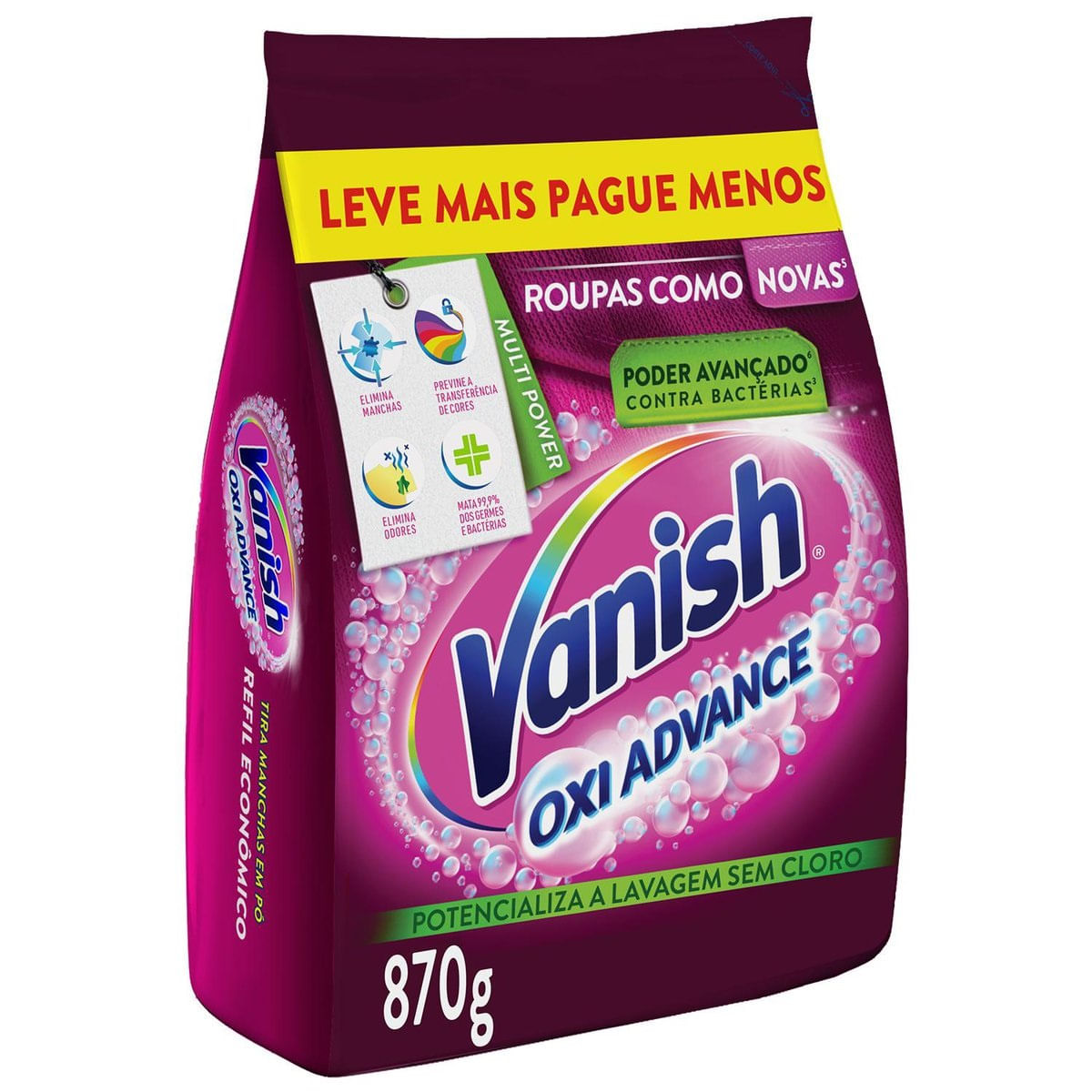 Tira Manchas em Pó Vanish Oxi Advance Refil Econômico para roupas coloridas 870g