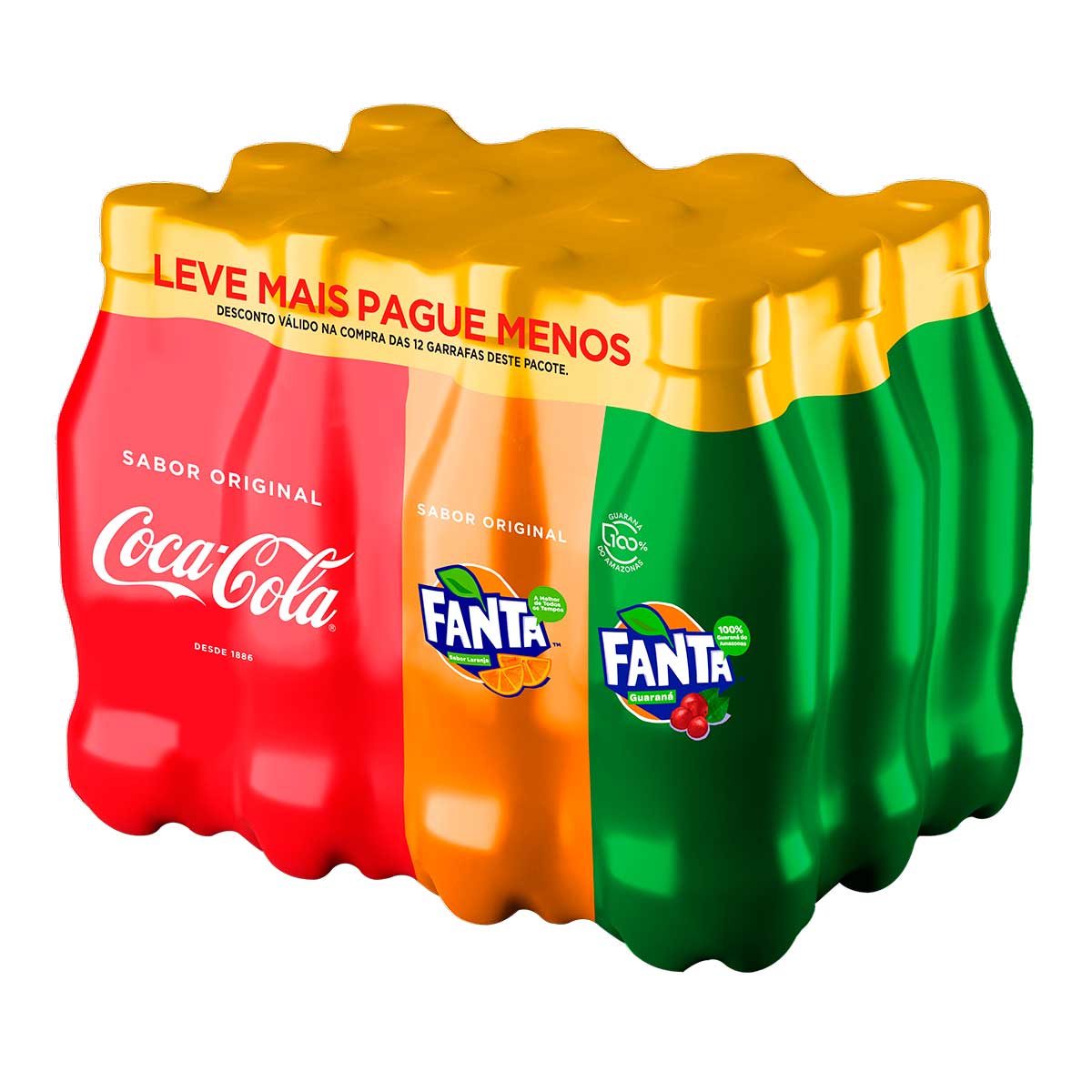 Kit 6 Refrigerantes Coca-Cola Original + 3 Guaraná Fanta + 3 Laranja Fanta 200 ml Cada Leve Mais Pague Menos