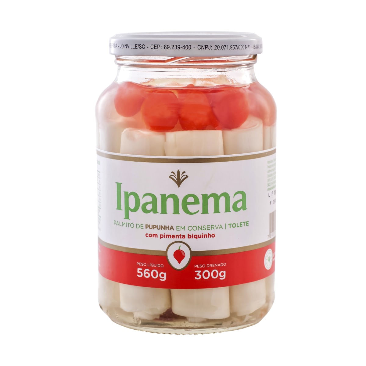 Palmito Pupunha Inteiro com Pimenta Biquinho Ipanema 300 g