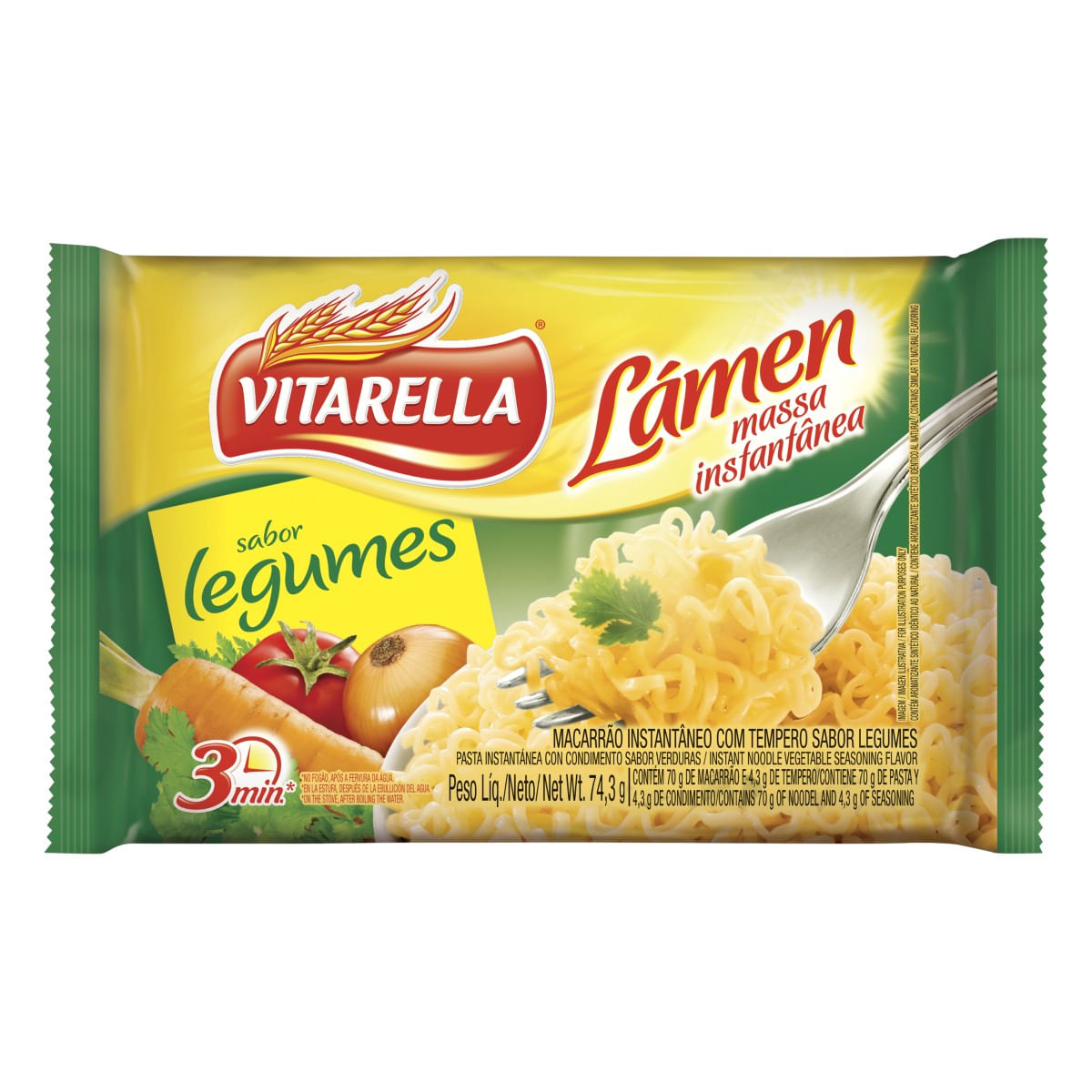 Macarrão Instantâneo Lámen Legumes Vitarella 74,3 g