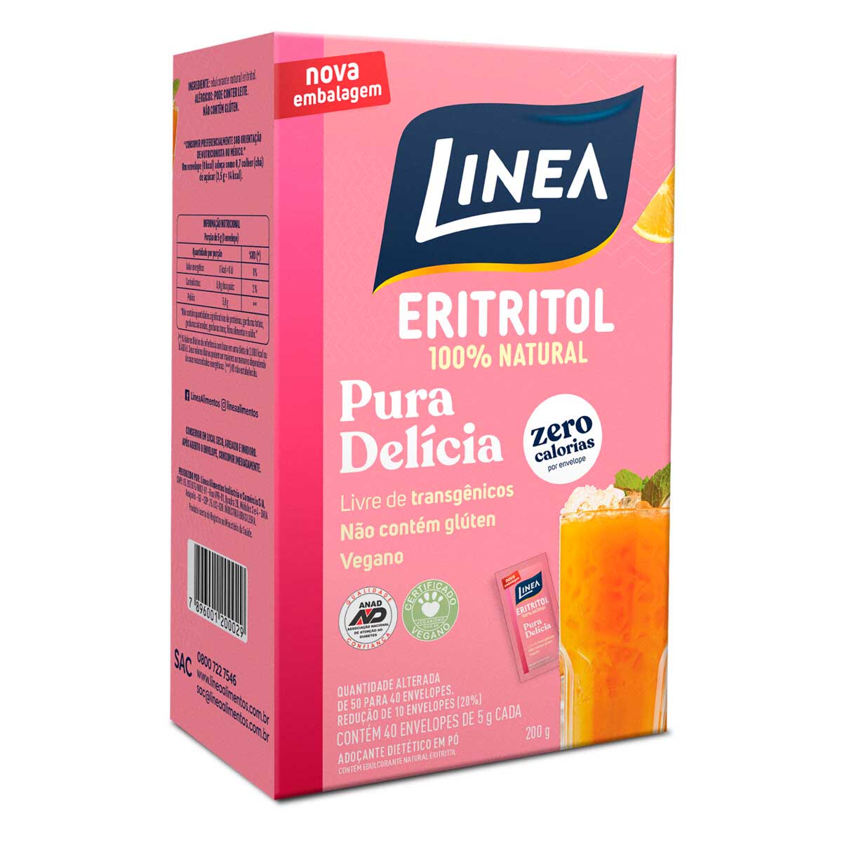 Adoçante em Pó Eritritol Linea Caixa 20 0g 40 Unidades