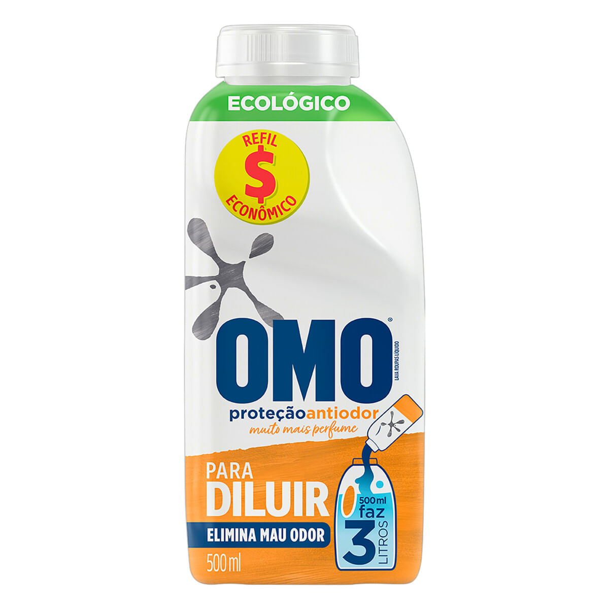 Lava-Roupas Líquido Frasco Refil Econômico Omo Proteção Antiodor 500 ml