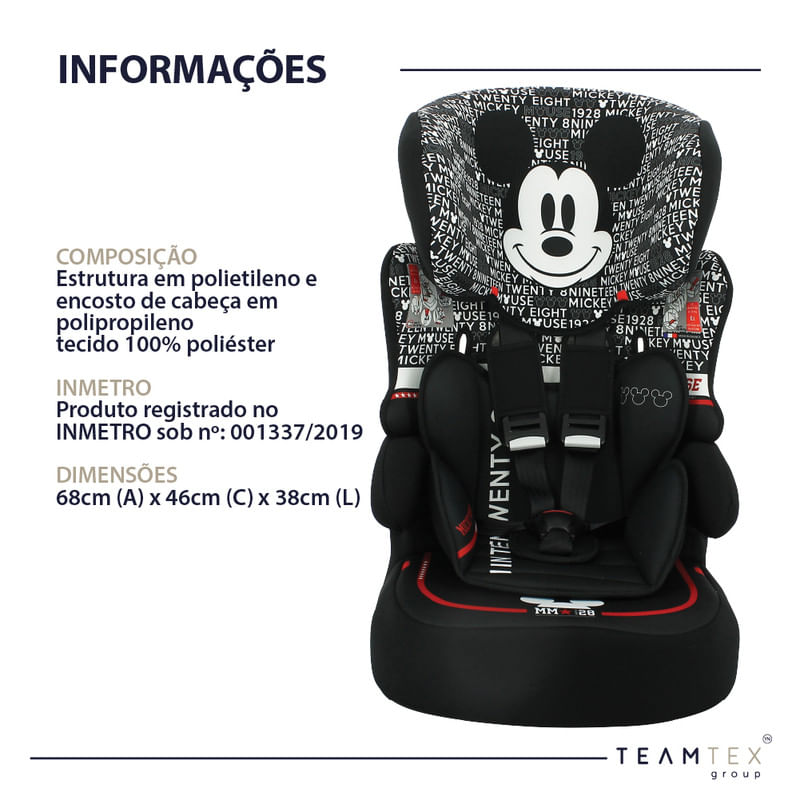 Cadeirinha para Auto Disney Kalle Mickey Typo Preta Suporta até 36 kilos