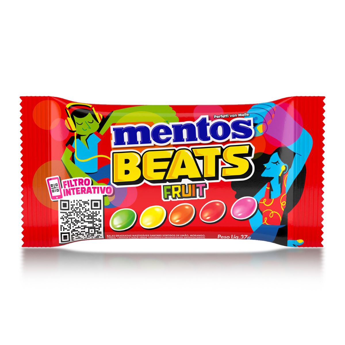 Bala Mastigável Mentos Beats Fruit 37 g