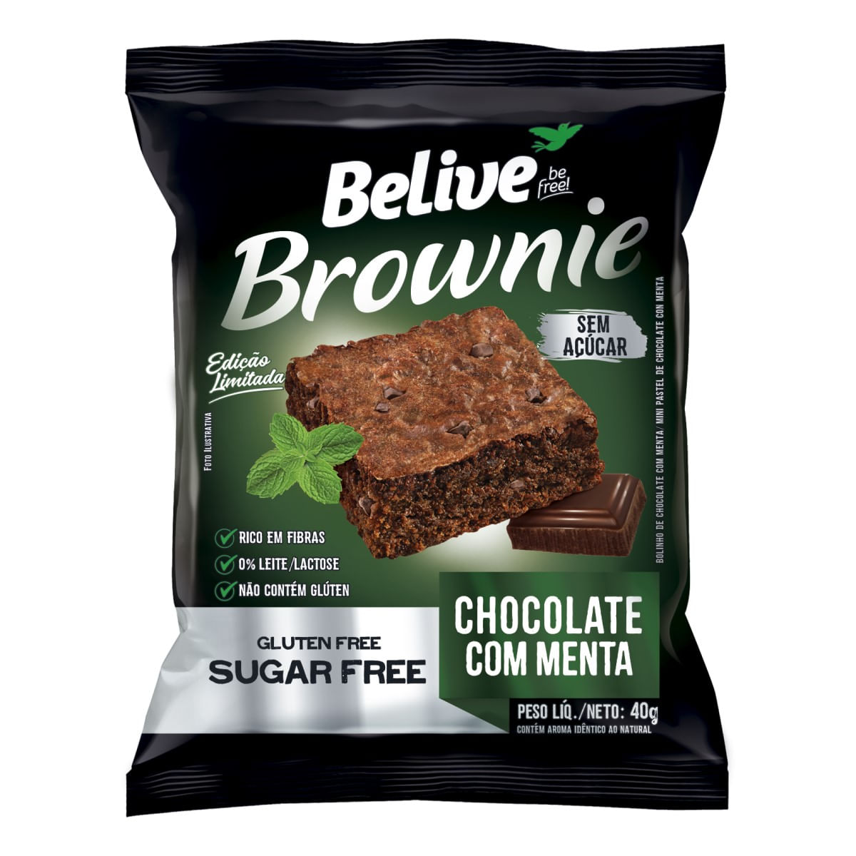 Brownie Sem Açúcar Chocolate com Menta Belive 40 g