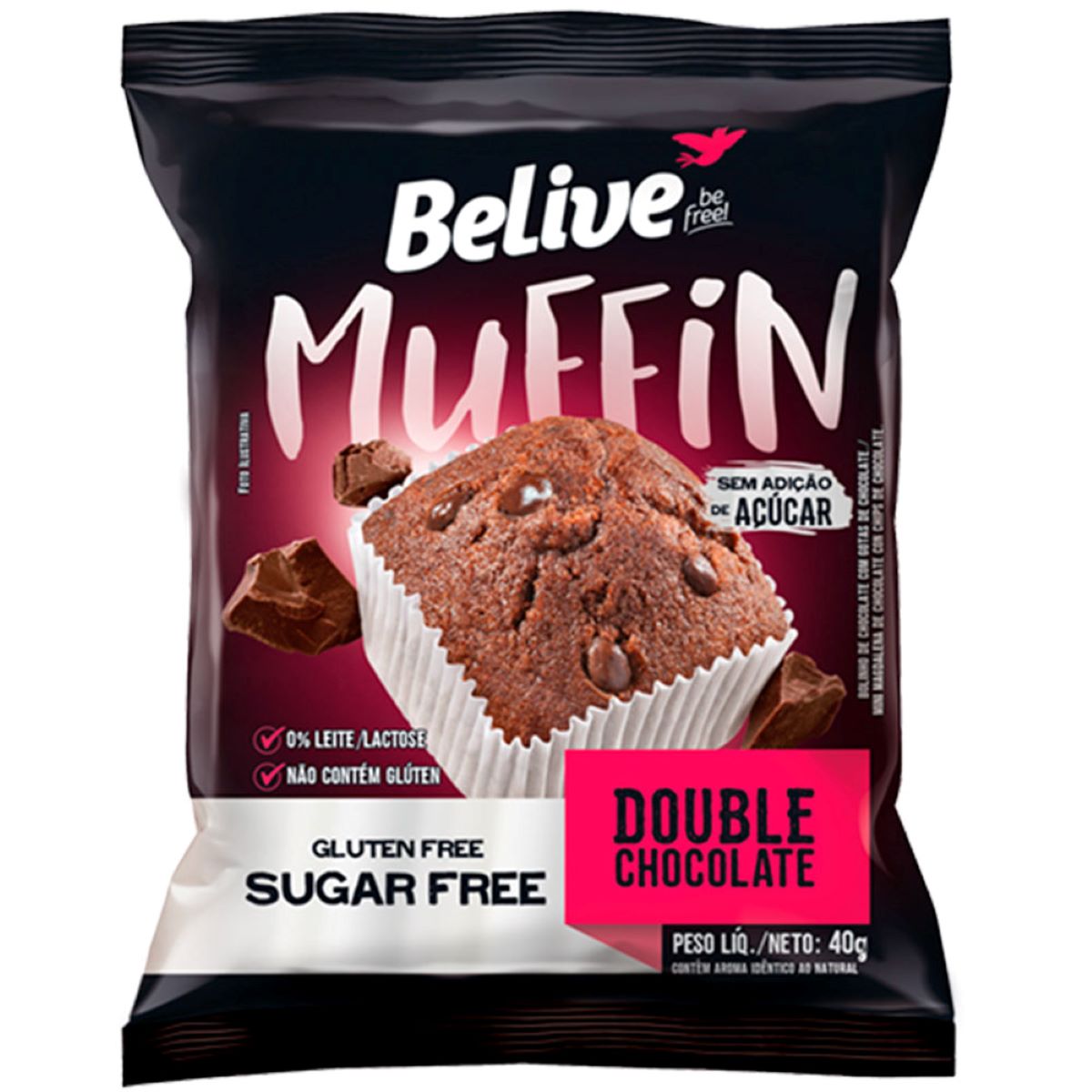 Muffin Zero Açúcar Double Chocolate Belive 40 g