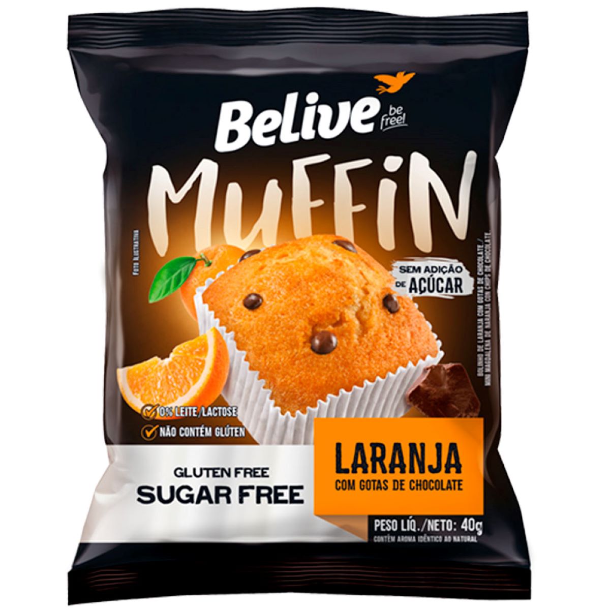 Muffin Zero Açúcar Laranja com Chocolate Belive 40 g