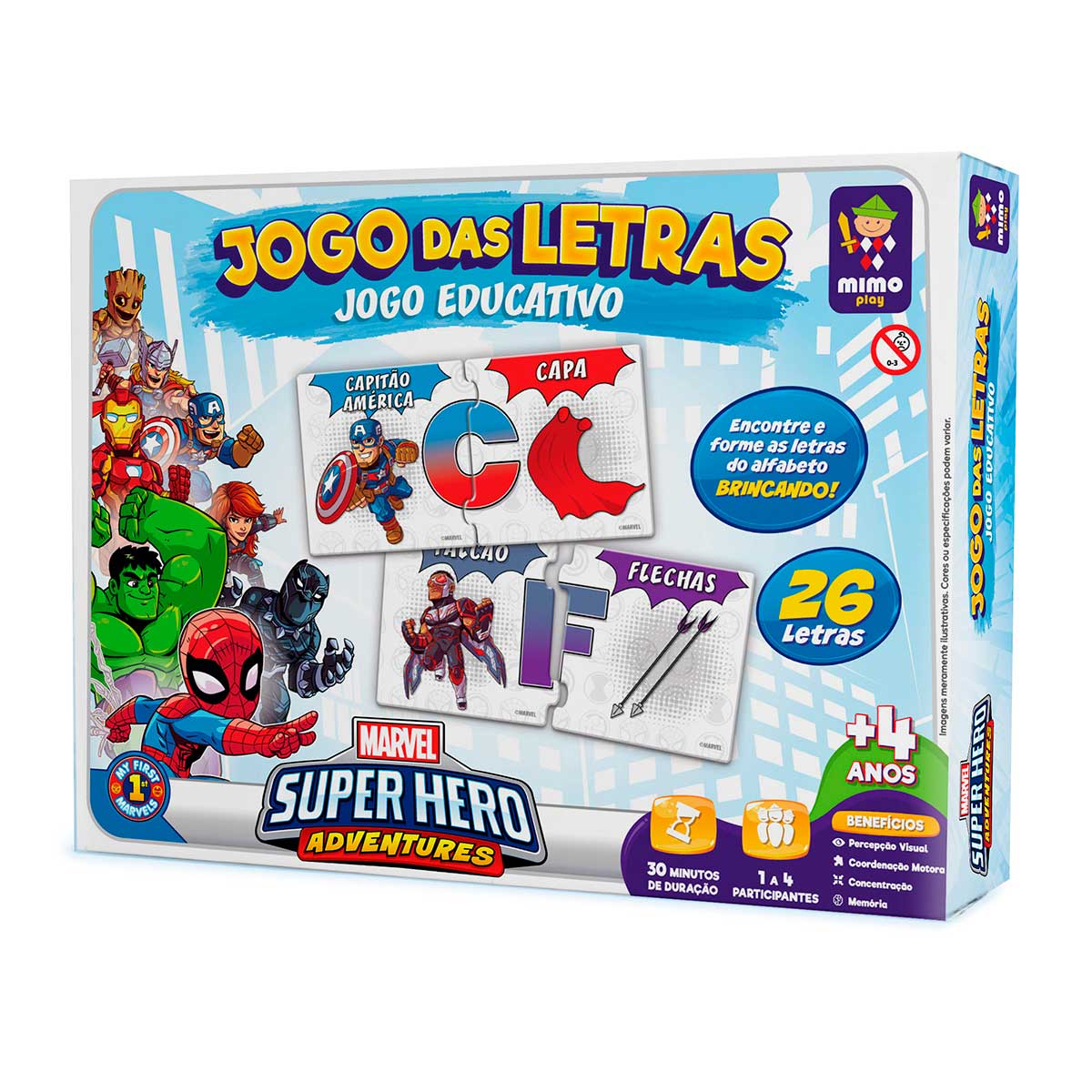 Jogo das Letras Marvel Super Hero com 52 peças Mimo