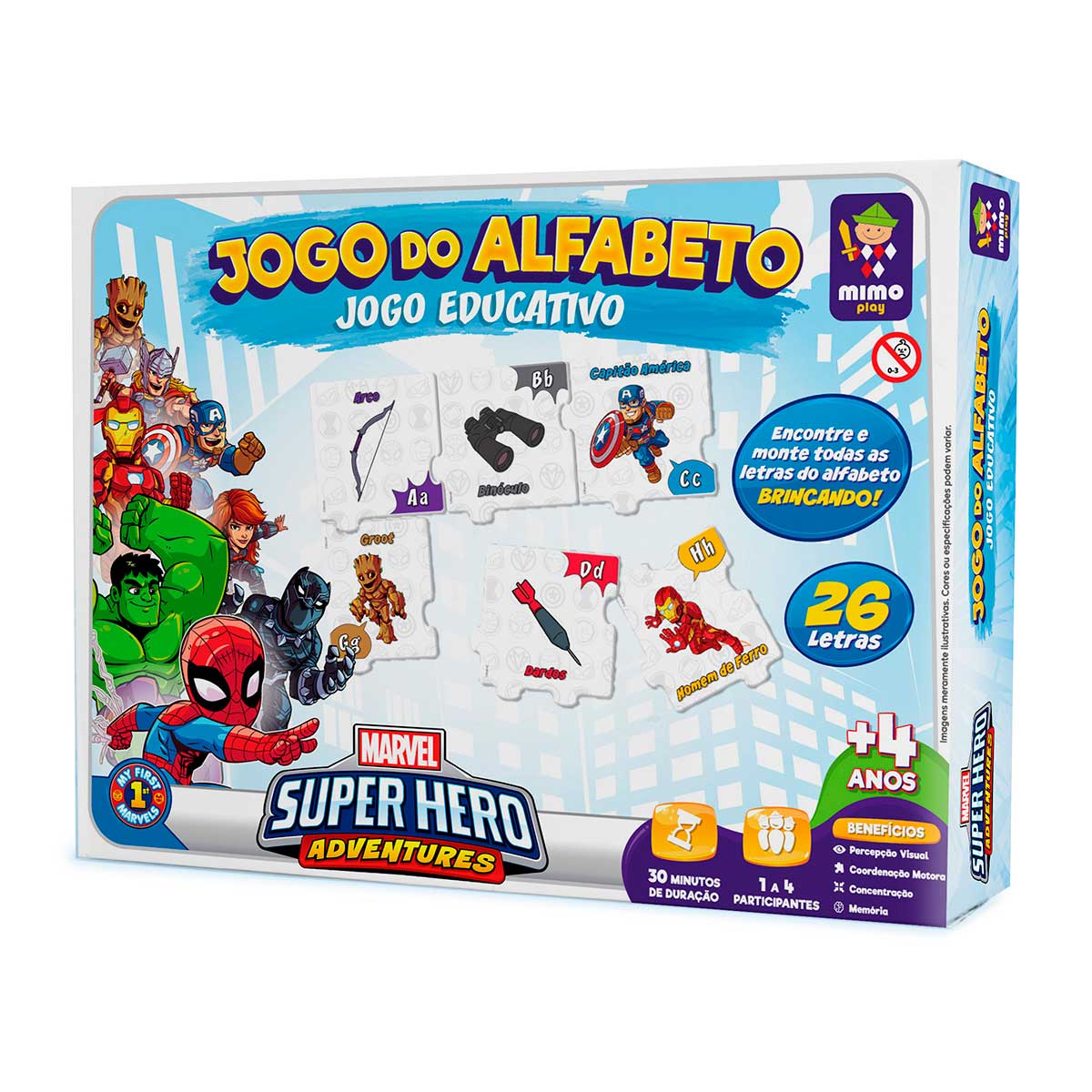 Jogo do Alfabeto Marvel Super Hero com 52 peças Mimo