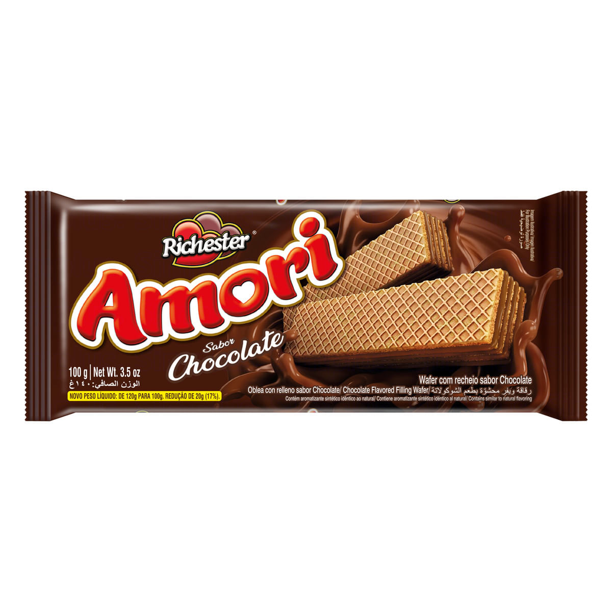 Biscoito Wafer Recheio Chocolate Richester Amori 100 g